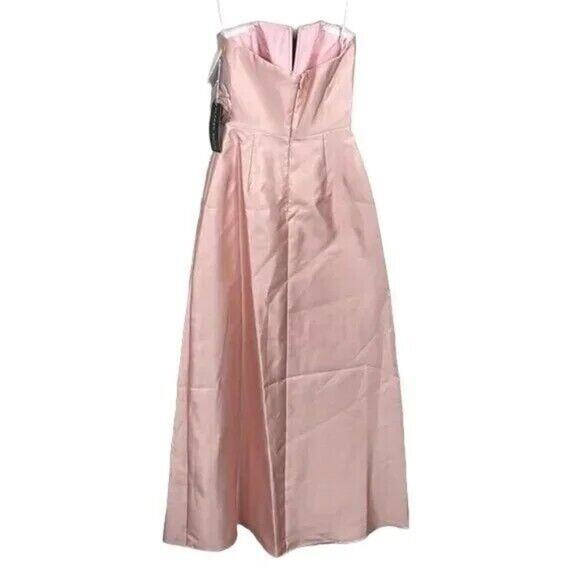 NWT Alfred Sung Strapless Notch Twill Satin Maxi Dress Pockets 6 Toasted Sugar - Picture 6 of 15